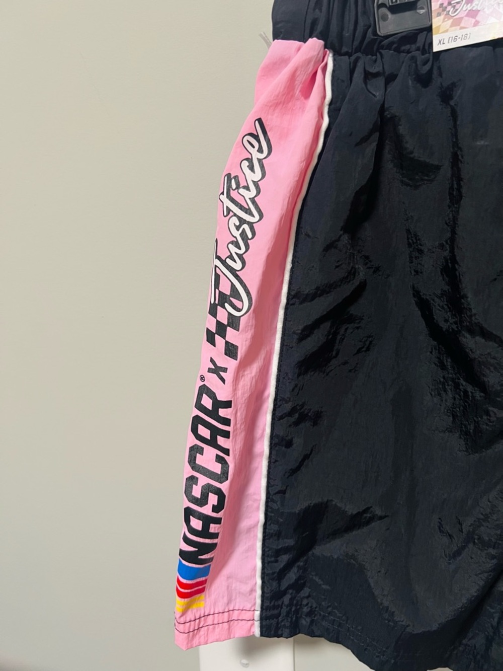 Justice x Nascar Black Elastic Waist Shorts With Pink Accents - Picture 3 of 4